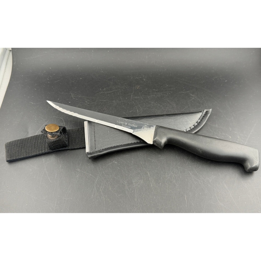 Regent Sheffield Laser 3000-Stainless Serrated Knife w/Sheath, Black Handle, NEW